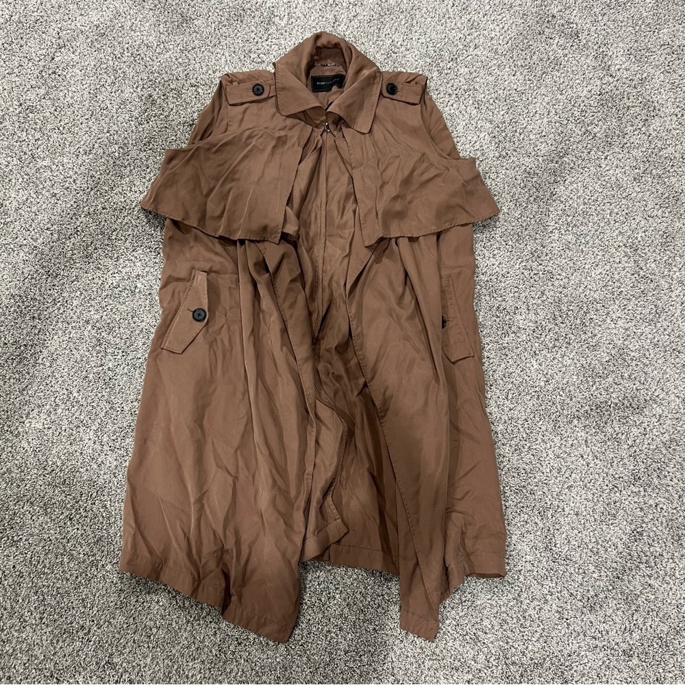 BCBG MAXAZRIA BRIELLE Designer Long Runway Vest Trench Coat Brown Women’s Size S